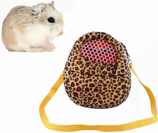 Three Size Small Pets Carrier Bag Hedgehog Hamster Mouse Outgoing Bags Leopard Portable Travel Backpack with S, Yellow-M