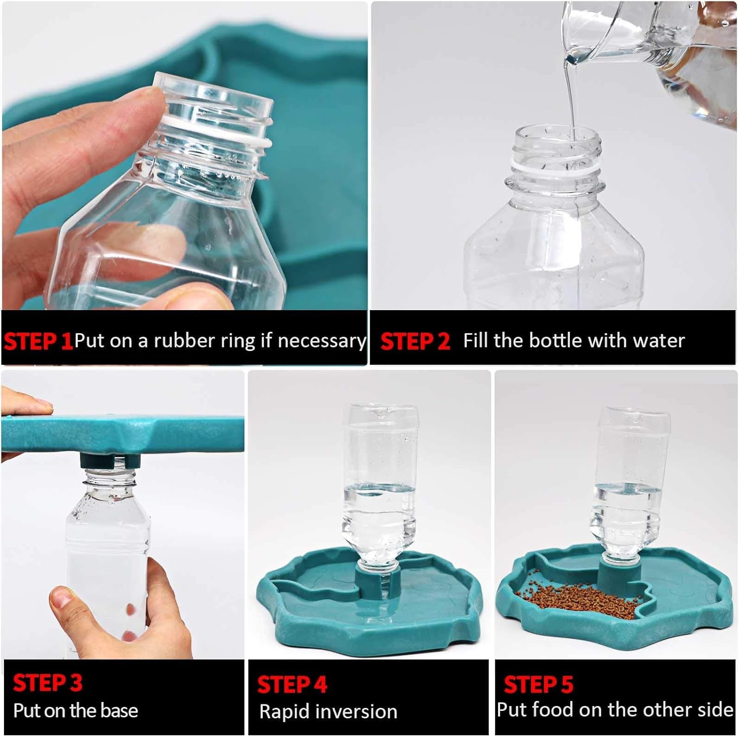 Automatic Reptile Feeder - Food and Water Dish Bowl with Bottle Tortoise Turtle Water Dispenser for Bearded Dragon Gecko Lizard (Blue)