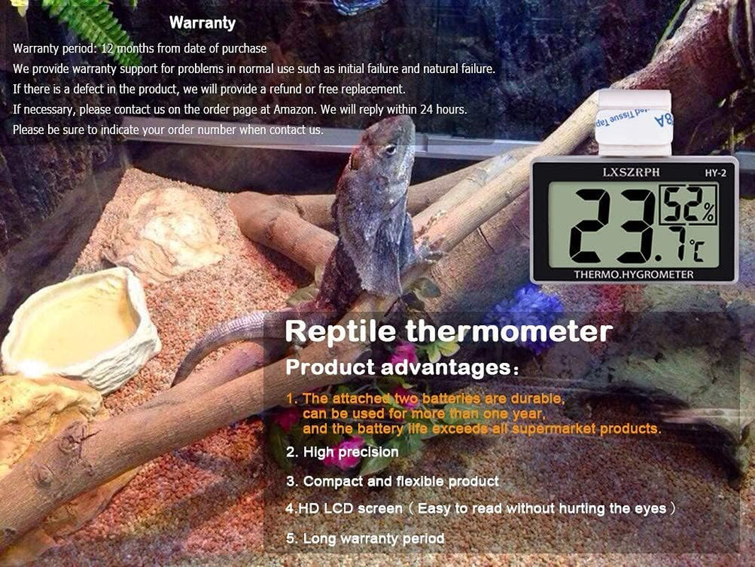 Reptile Thermometer Hygrometer HD LCD Reptile Tank Digital Thermometer with Hook Temperature Humidity Meter Gauge for Reptile Tanks, Terrariums, Vivarium (1Pack)