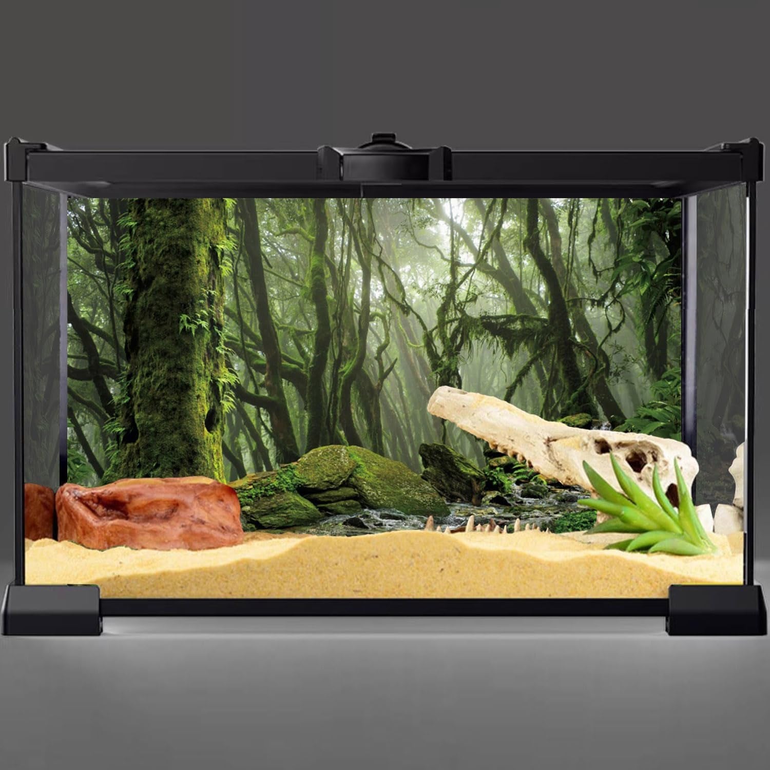 Foggy Forest Terrarium Background Stream Green Huge Tree Reptile Habitat Background Tropical Rainforest Aquarium Background 48X18 Inches Durable Polyester Background