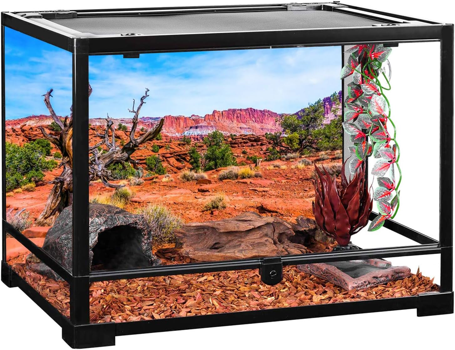 36X18 Inches Reptile Habitat Background Blue Sky Oasis Orange Desert Terrarium Background Durable Polyester Background