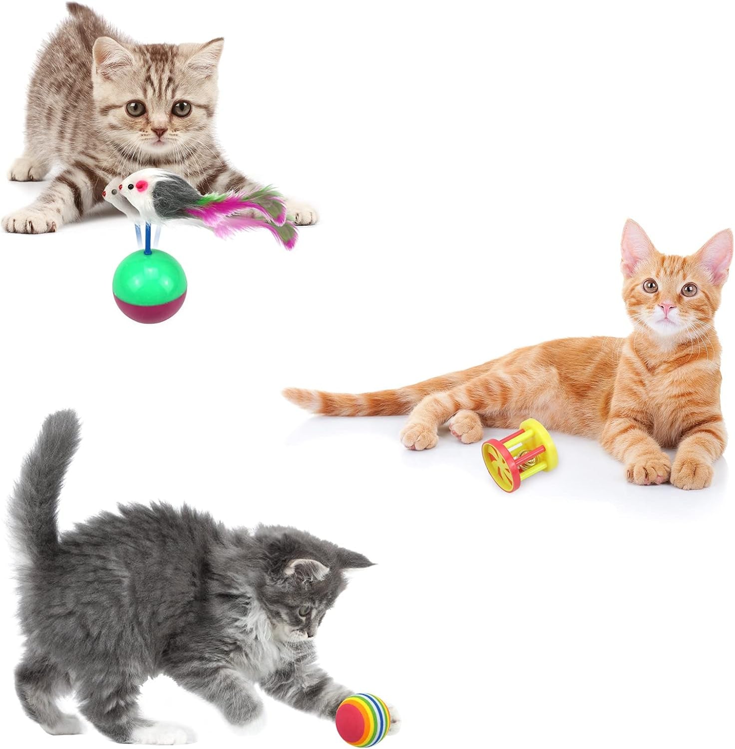 27Pcs Cat Toys Kitten Toys Assorted,Cat Tunnel Catnip Fish Feather Teaser Wand Fish Fluffy Mouse Mice Balls Tumbler Mouse Color Funny Cat Stick and Bells Toys for Cat Puppy Kitty.