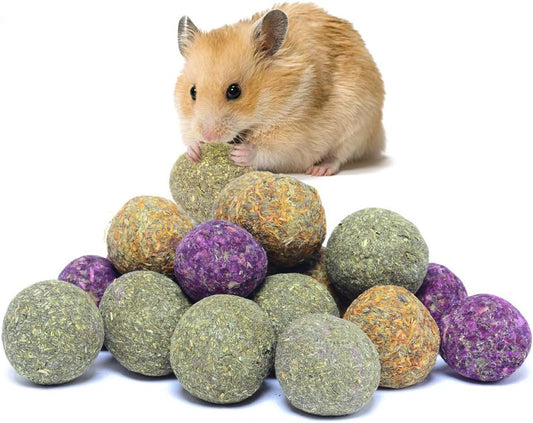 Rabbit Chew Toys,Bunny Chew Toys for Teeth, 100% Natural Flowers Flavored Timothy Hay Balls Bunny Chew Treats for Rabbits Chinchilla Hamsters Guinea Pigs Gerbils Groundhog Squirrels
